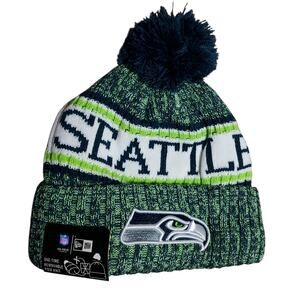 NWT New Era NFL Seattle Seahawks Adult Cuffed Knit Pom Stocking Cap Beanie Hat